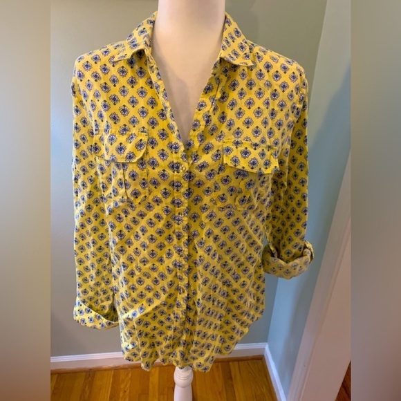 Charter Club Linen yellow floral  shirt, size L - Picture 1 of 6